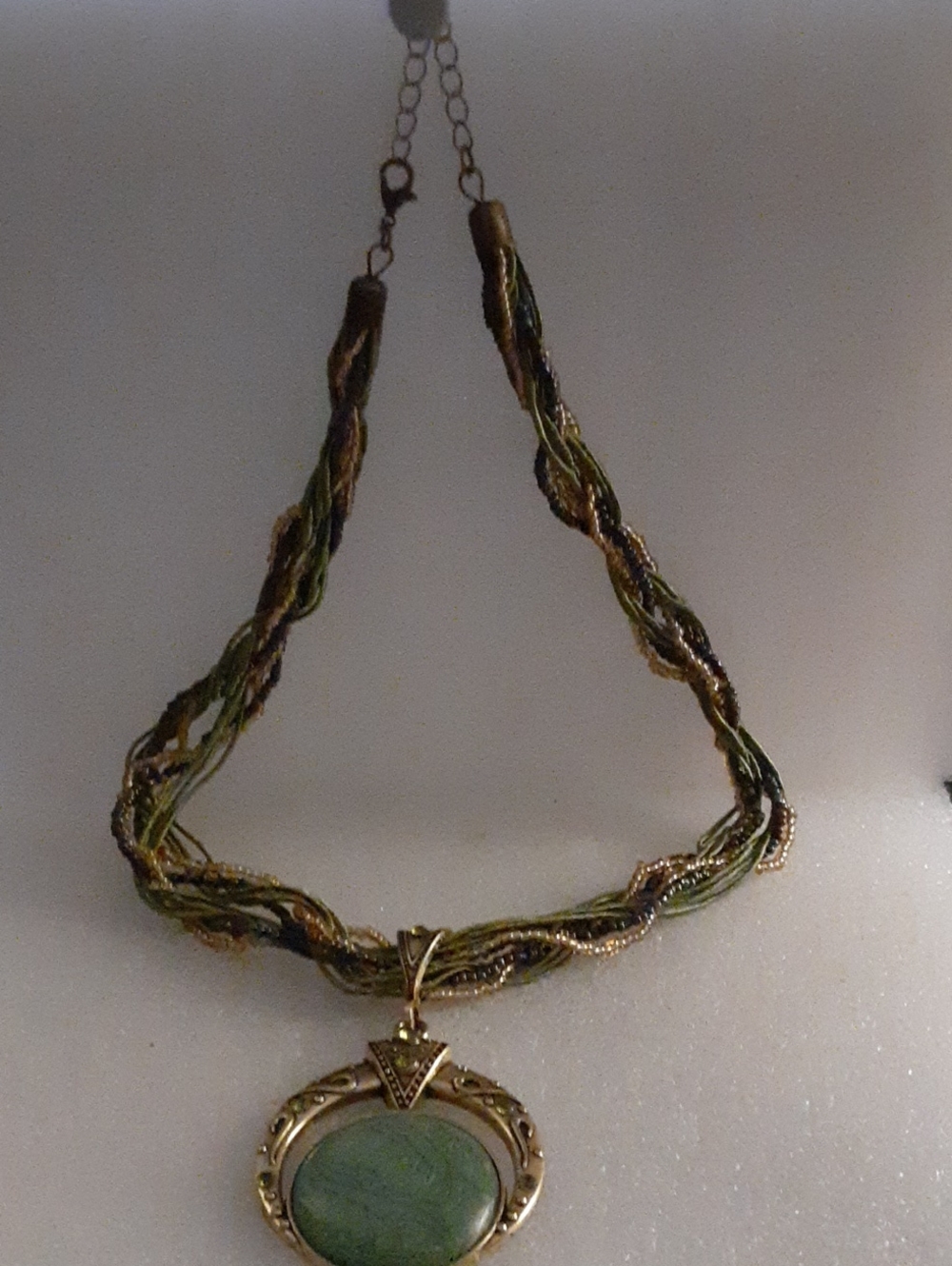 Fashion Jewelry Green and Gold Braided Pendant Necklace